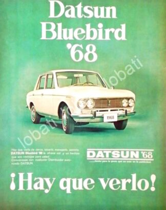 CARTEL ANTIGUO ORIGINAL DE AUTOS PICKUP NISSAN DATSUN BLUEBIRD 1968 / 807