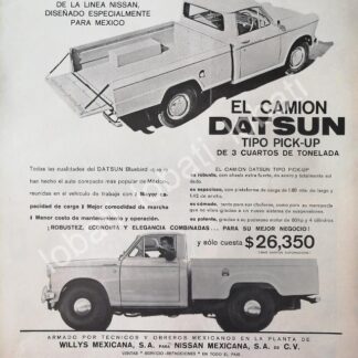 CARTEL ANTIGUO ORIGINAL DE AUTOS PICKUP WILLYS. NISSAN DATSUN BLUEBIRD 1961 / 806