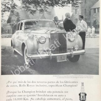 CARTEL ANTIGUO ORIGINAL DE BUJIAS CHAMPION Y ROLLS ROYCE 1958 / 781