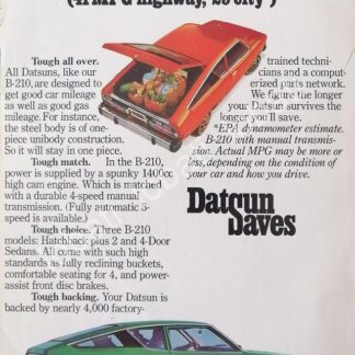 CARTEL ANTIGUO ORIGINAL DE AUTOS NISSAN DATSUN B-210 1976 / 737 RARO