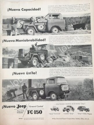 CARTEL ANTIGUO ORIGINAL DE AUTOS Y CAMIONES WILLYS JEEP FC-150 1957 / 724