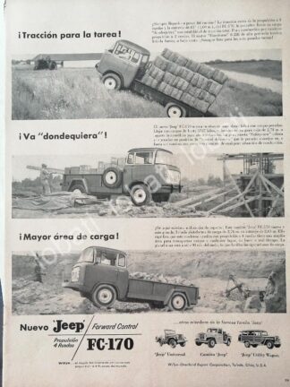 CARTEL ANTIGUO ORIGINAL DE AUTOS CAMIONES WILLYS JEEP FC-170 1953 / 708