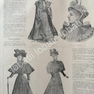CARTEL ANTIGUO ORIGINAL DE MODAS ANTIGUAS DE 1894 VESTIDOS, LOS ULTIMOS CAPRICHOS