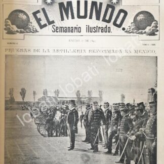 CARTEL ANTIGUO ORIGINAL DE PORFIRIO DIAZ INSPECCIONA EJERCICIOS DE ARTILLERIA EN SAN LAZARO 1895 /MLT