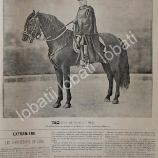 GRABADO ANTIGUO 1895 GENERAL. PORFIRIO DIAZ A CABALLO