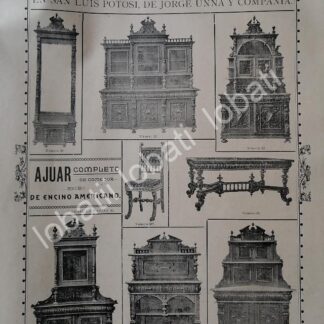 CARTEL ANTIGUO ORIGINAL DE FABRICA DE MUEBLES MUEBLES JORGE UNNA 1895 Y LOTERIA NACIONAL