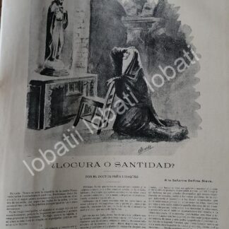 CARTEL ANTIGUO ORIGINAL DE CUENTO INEDITO DE PEÑA IDIAQUEZ A DELFINA NIEVA. LOCURA O SANTIDAD 1895