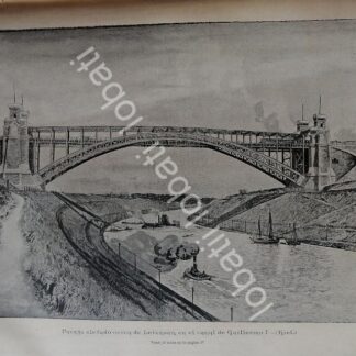 CARTEL ANTIGUO ORIGINAL DE NUEVO PUENTE ELEVADO LEVENSAU EN EL CANAL DE KIEL 1895 ALEMANIA