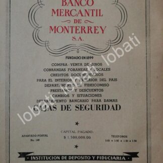 CARTEL ANTIGUO ORIGINAL DE BANCO MERCANTIL DE MONTERREY 1943 /221