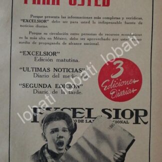 CARTEL ANTIGUO ORIGINAL DE PUBLICIDAD DEL DIARIO EXCELSIOR 1943 /73