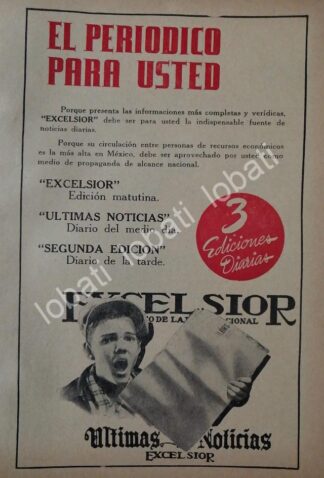 CARTEL ANTIGUO ORIGINAL DE PUBLICIDAD DEL DIARIO EXCELSIOR 1943 /73