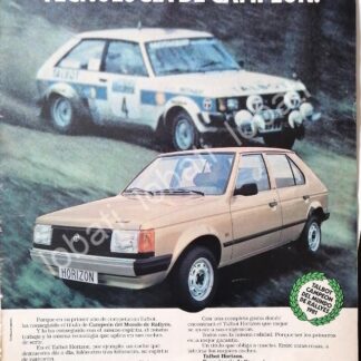 CARTEL ANTIGUO ORIGINAL DE DE AUTOS TALBOT HORIZON 1982 / 877