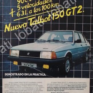 CARTEL ANTIGUO ORIGINAL DE DE AUTOS TALBOT 150 GT2 1982 / 878