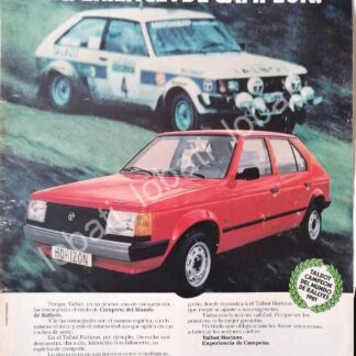 CARTEL ANTIGUO ORIGINAL DE DE AUTOS TALBOT HORIZON 1982 / 876
