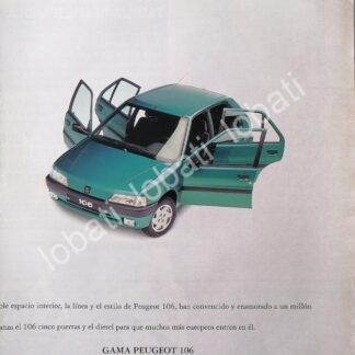 CARTEL ANTIGUO ORIGINAL DE PUBLICIDAD RETRO DE AUTOS PEUGEOT 106 1993 / 875