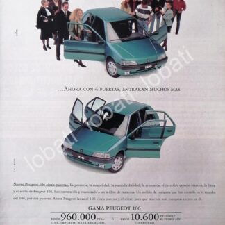 CARTEL ANTIGUO ORIGINAL DE PUBLICIDAD RETRO DE AUTOS PEUGEOT 106 1993 / 873