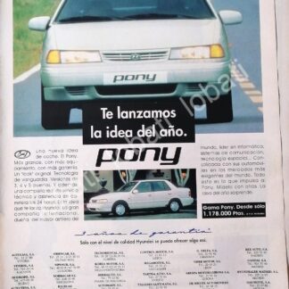 CARTEL ANTIGUO ORIGINAL DE PUBLICIDAD RETRO DE AUTOS HYUNDAI PONY 1990 / 870