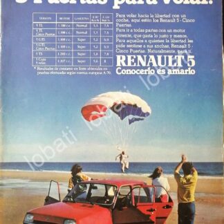 CARTEL ANTIGUO ORIGINAL DE AFICHE DE AUTOS RENAULT 5 ( ZAPATITO) 1981 / 856