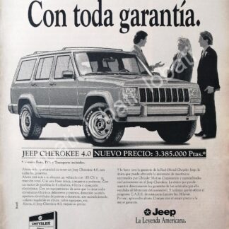 CARTEL ANTIGUO ORIGINAL DE AFICHE DE AUTOS JEEP CHEROKEE 1992 / 853