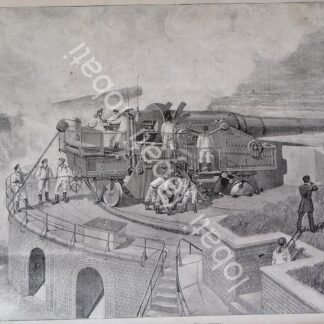 GRABADO ANTIGUO 1898 BATERIA O CAÑON COSTERO, MLT