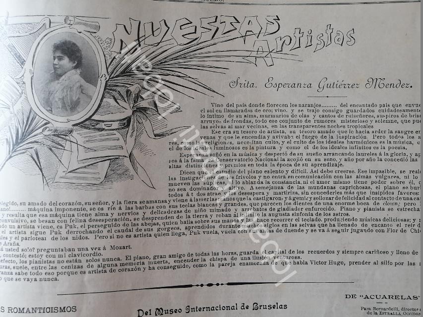 CARTEL ANTIGUO ORIGINAL DE LA PIANISTA ESPERANZA GUTIERREZ MENDEZ 1898 /FEP - Imagen 2