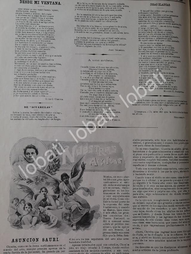 CARTEL ANTIGUO ORIGINAL DE LA VIOLINISTA ASUNCION SAURI CETINA ( CHONITA SAURI ) 1898 / FEP MUSICOS