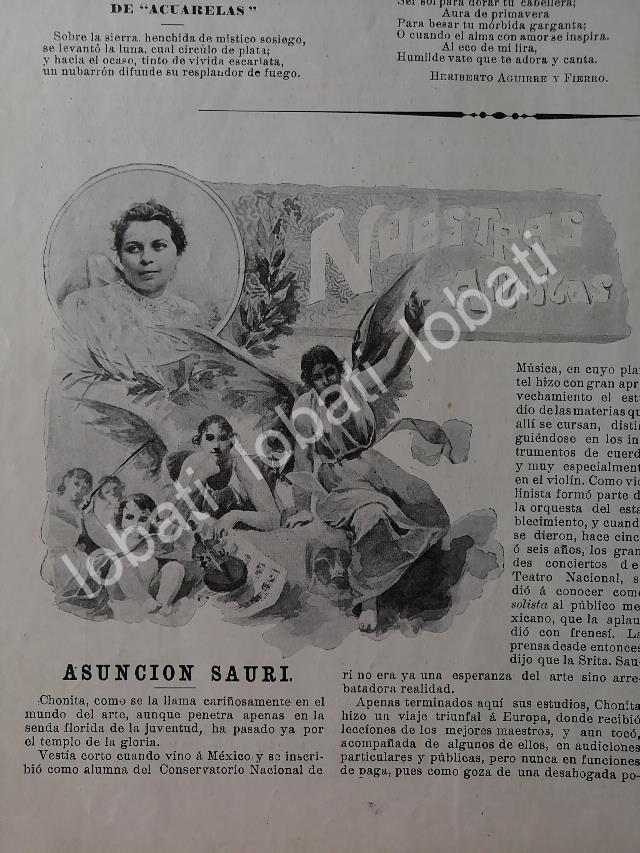 CARTEL ANTIGUO ORIGINAL DE LA VIOLINISTA ASUNCION SAURI CETINA ( CHONITA SAURI ) 1898 / FEP MUSICOS - Imagen 2