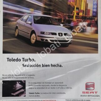 CARTEL ANTIGUO ORIGINAL DE AUTOS SEAT TOLEDO TURBO 1999 /976