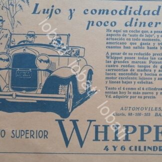 CARTEL ANTIGUO ORIGINAL DE AUTOS WHIPPET 6V 1929 /975