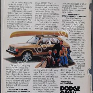 CARTEL ANTIGUO ORIGINAL DE AUTOS DODGE OMNI 1978 /953