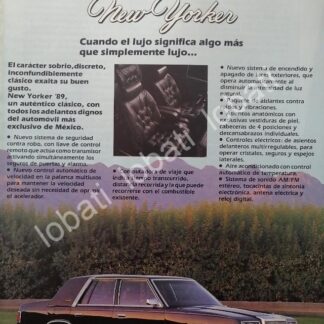 CARTEL ANTIGUO ORIGINAL DE AUTOS CHRYSLER NEW YORKER 1989 /943