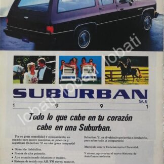 CARTEL ANTIGUO ORIGINAL DE AUTOS. CAMIONETAS CHEVROLET SUBURBAN 1991 /924