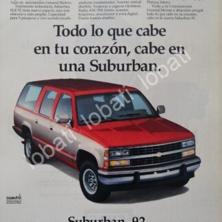 CARTEL ANTIGUO ORIGINAL DE AUTOS CHEVROLET SUBURBAN 1992 /921