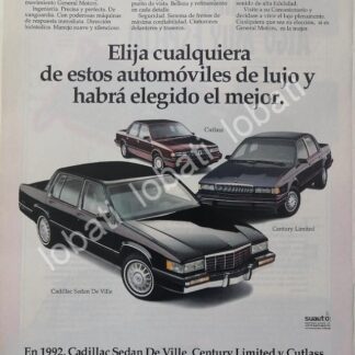 CARTEL ANTIGUO ORIGINAL DE AUTOS CHEVROLET CADILLAC Y OTROS 1992 /920
