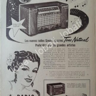 CARTEL ANTIGUO ORIGINAL DE RADIOS GENERAL ELECTRIC X-150 TONO NATURAL 1947 /403