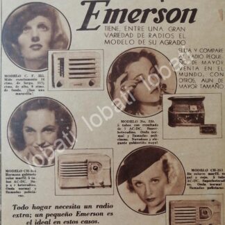 CARTEL ANTIGUO ORIGINAL DE PUBLICIDAD ANTIGUA RADIOS EMERSON 1939 /394