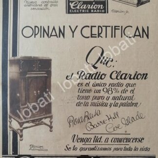 CARTEL ANTIGUO ORIGINAL DE RADIOS CLARION 1932 /382 SUPER RARO 10++