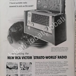 CARTEL ANTIGUO ORIGINAL DE RADIOS RCA VICTOR STRATO WORLD 1950s /381 RARO