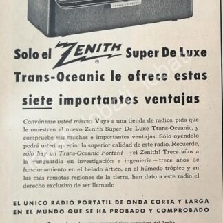 CARTEL ANTIGUO ORIGINAL DE RADIOS ZENITH TRANSOCEANICO SUPER DELUXE 1950s /366
