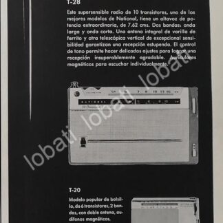 CARTEL ANTIGUO ORIGINAL DE RADIOS NATIONAL MATSUSHITA T-20 1960 /357