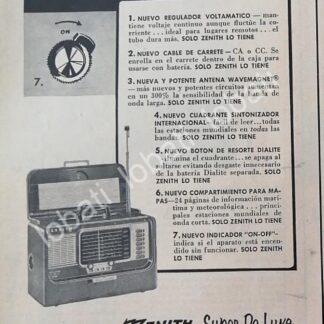 CARTEL ANTIGUO ORIGINAL DE RADIOS ZENITH TRANSOCEANICO SUPER DELUXE 1954 /356