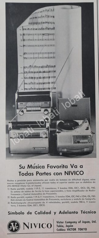CARTEL ANTIGUO ORIGINAL DE RADIOS Y TOCADISCOS NIVICO JVC 1963 /354 MUY RARO