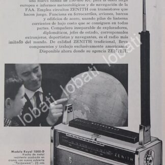 CARTEL ANTIGUO ORIGINAL DE RADIOS ZENITH TRANSOCEANICO ROYAL 1000-D 1959 /346