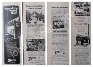 CARTEL ANTIGUO ORIGINAL DE SET DE 4 AFICHES RADIOS ZENITH TRANSOCEANICO 1960s/ 298