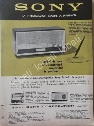 CARTEL ANTIGUO ORIGINAL DE MINI CARTEL RADIOS SONY SERIES TR-719 Y MAS 1960s / 297