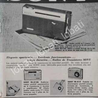 CARTEL ANTIGUO ORIGINAL DE MINI CARTEL RADIOS SONY SERIES TR 1960s / 296