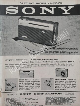 CARTEL ANTIGUO ORIGINAL DE MINI CARTEL RADIOS SONY SERIES TR 1960s / 296