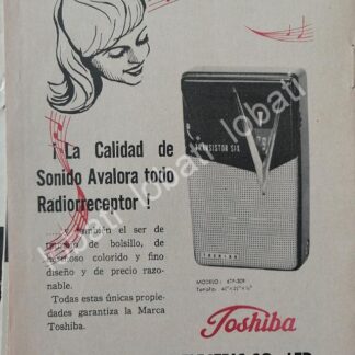 CARTEL ANTIGUO ORIGINAL DE MINI CARTEL RADIOS DE BOLSILLO TOSHIBA 6TP-309 1960s / 295