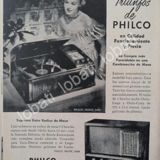 CARTEL ANTIGUO ORIGINAL DE MINI CARTEL RADIOS Y TOCADISCOS PHILCO 1940s/ 290