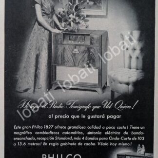 CARTEL ANTIGUO ORIGINAL DE MINI CARTEL RADIOS PHILCO 1827 1940s/ 289